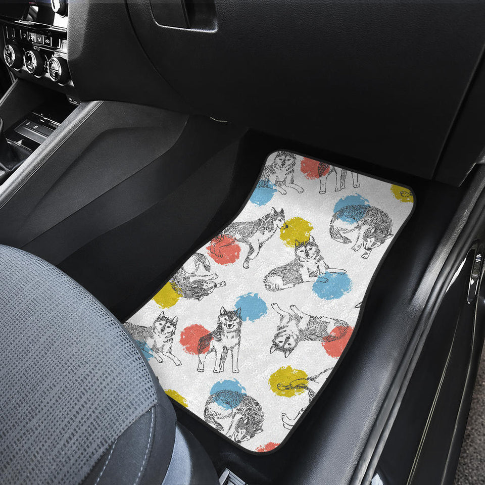 Siberian Husky And Colorful Circle Pattern Front And Back Car Mats
