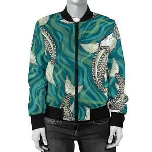 Koi Fish Carp Fish Lotus Pattern Women'S Bomber Jacket