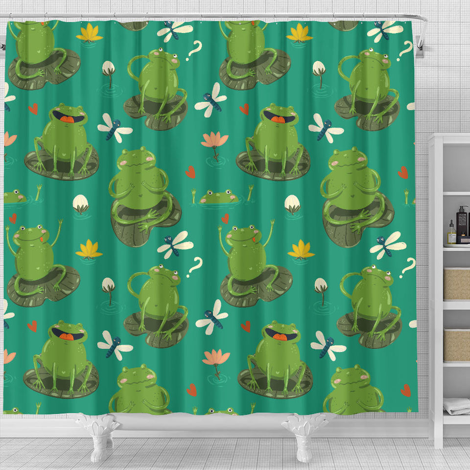 Cute Frog Dragonfly Design Pattern Shower Curtain Fulfilled In US