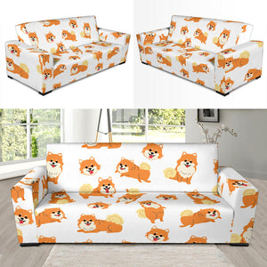 Brown Pomeranian Pattern Sofa Slipcover