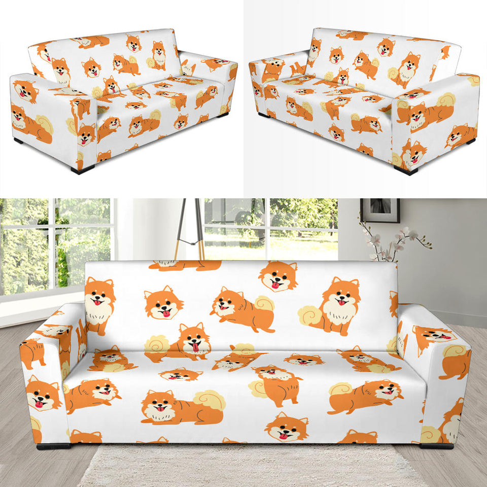 Brown Pomeranian Pattern Sofa Slipcover