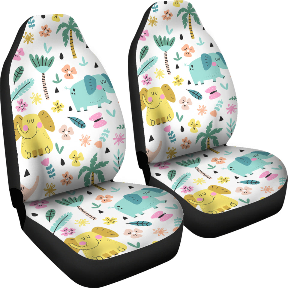 Cute Elephants Palm Tree Flower Butterfly Pattern Universal Fit Car Seat Covers