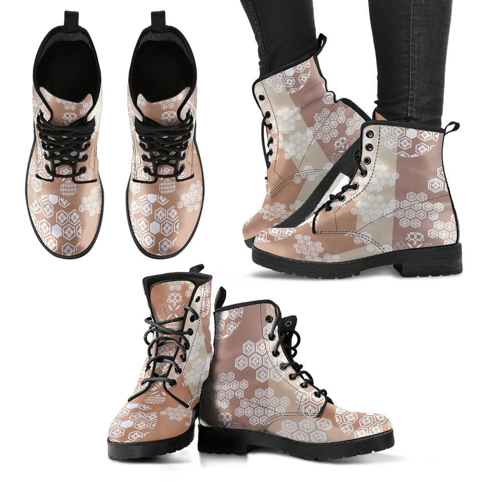 Beautiful Hexagon Japanese  Pattern Leather Boots