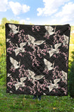 Japanese Crane Pink Sakura Pattern Premium Quilt