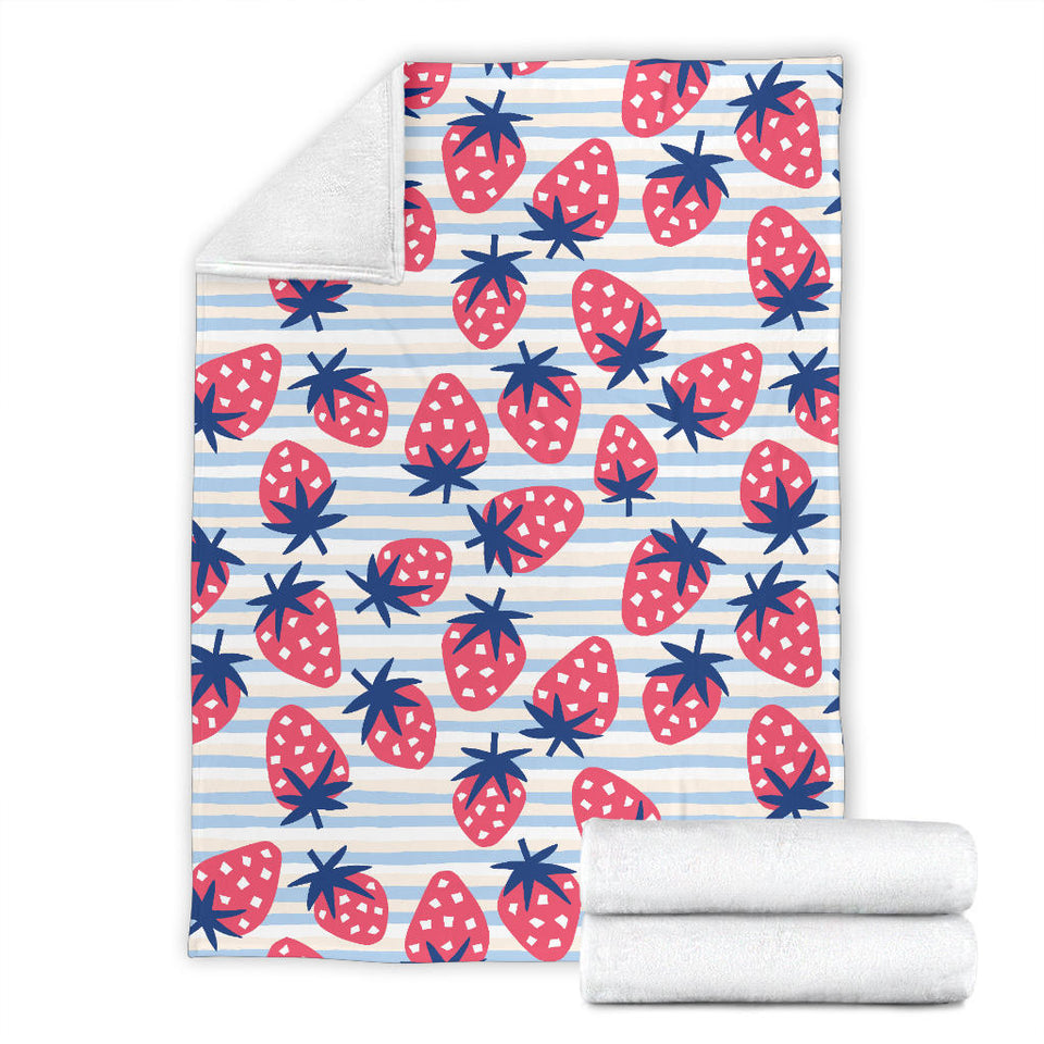 Strawberry Pattern Blue Lines Background Premium Blanket