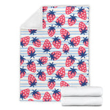 Strawberry Pattern Blue Lines Background Premium Blanket