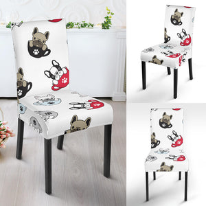 French Bulldog Cup Paw Pattern Dining Chair Slipcover