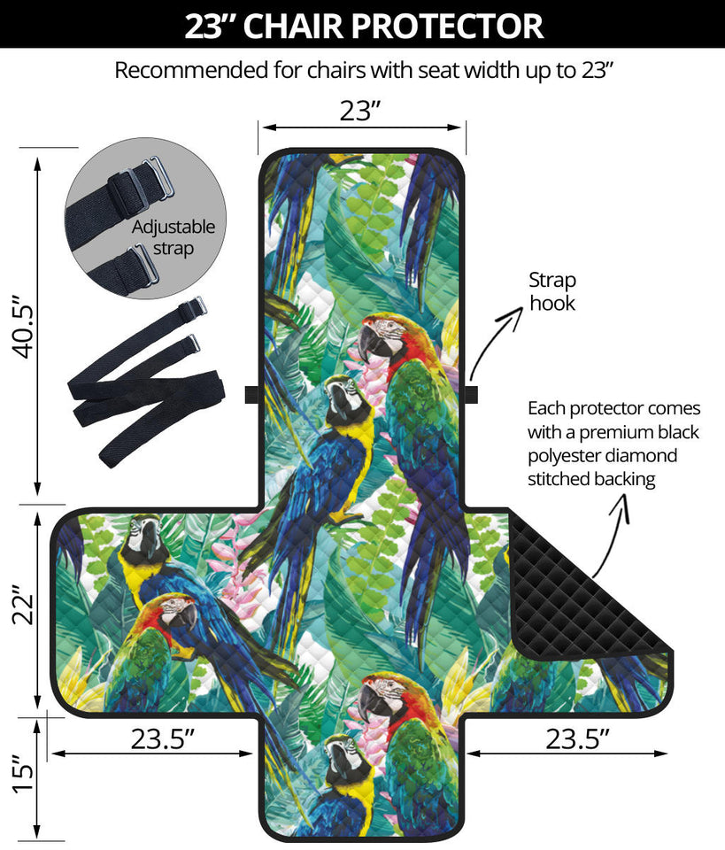 Colorful parrot exotic flower leaves Chair Cover Protector