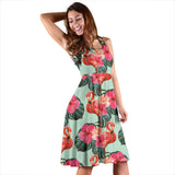Beautiful Flamingo Tropical Palm Leaves Hibiscus Pateern Background  Sleeveless Midi Dress