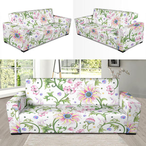 Beautiful Pink Lotus Waterlily Leaves Pattern Sofa Slipcover