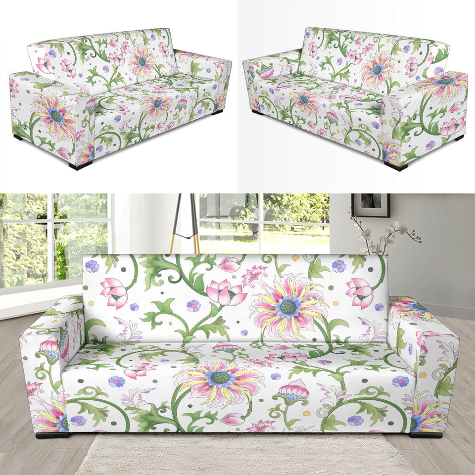 Beautiful Pink Lotus Waterlily Leaves Pattern Sofa Slipcover