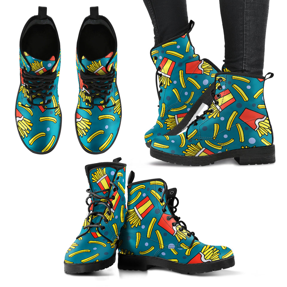 French Fries Red Paper Box Pattern Leather Boots
