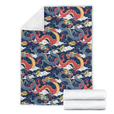 Blue Red Dragon Cloud Pattern Premium Blanket