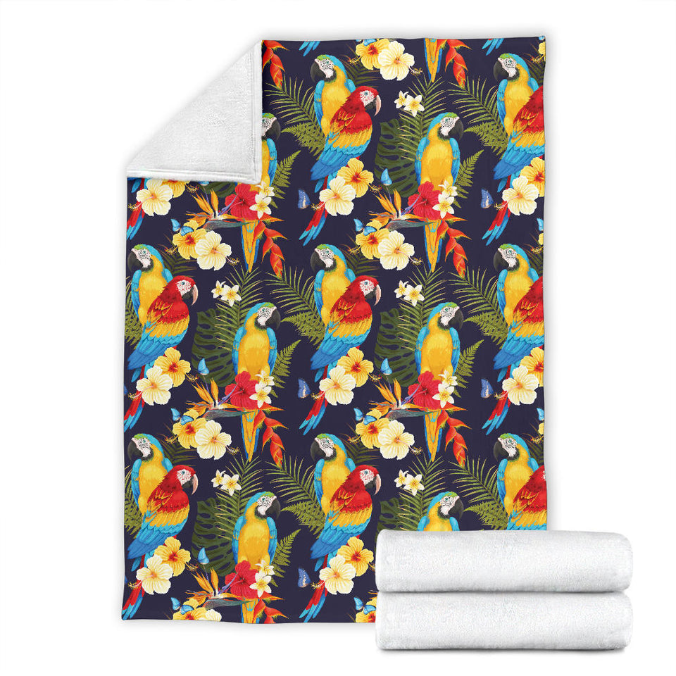 Colorful Parrot Flower Pattern Premium Blanket