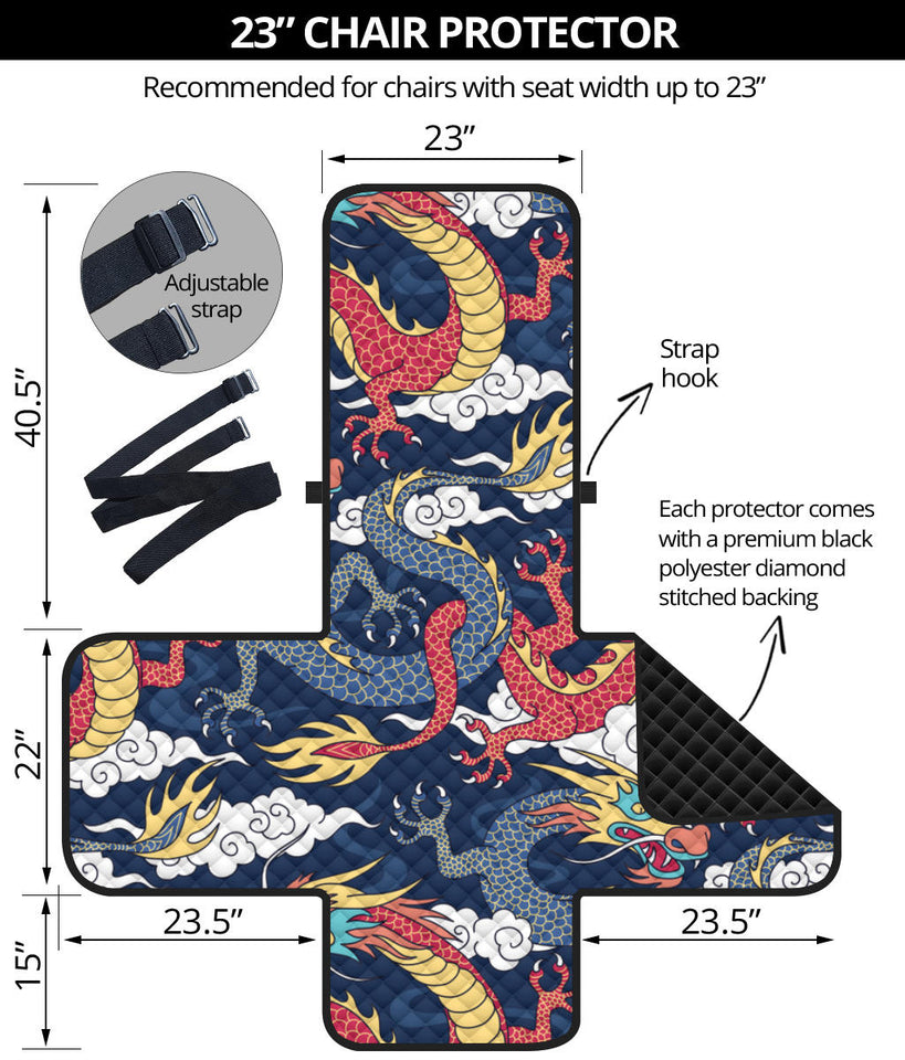 Blue red dragon cloud pattern Chair Cover Protector