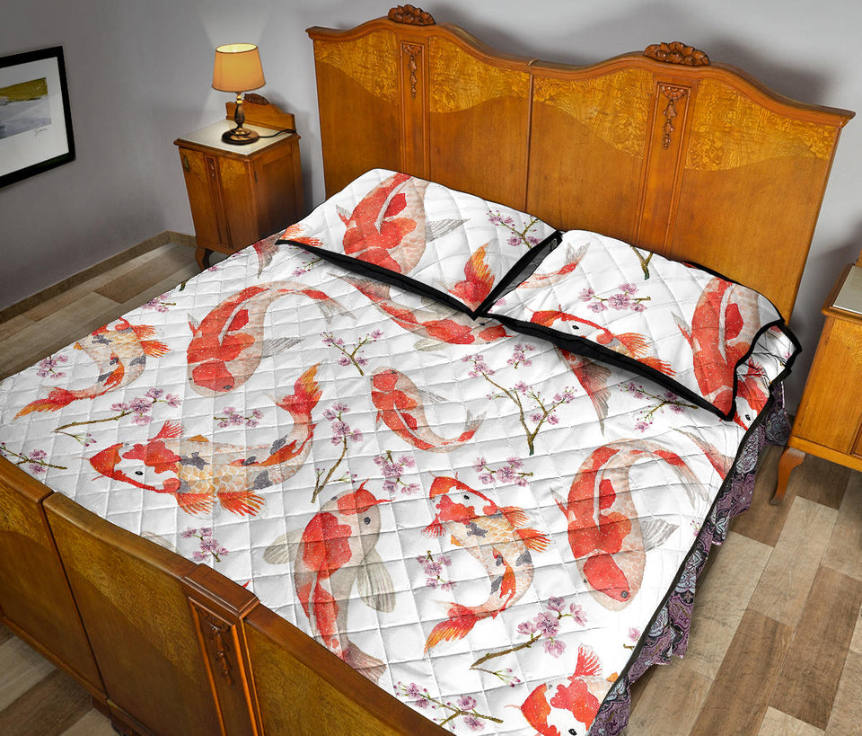 Watercolor Koi Fish Carp Fish pattern Quilt Bed Set
