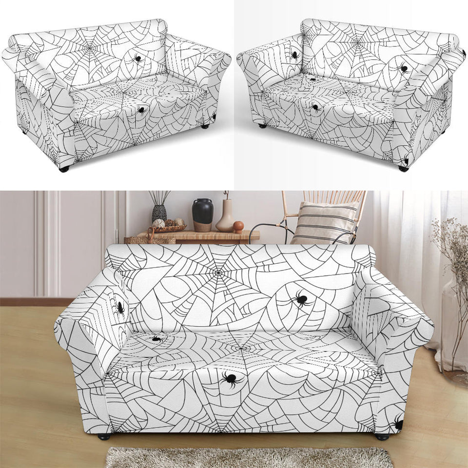 Spider Web Cobweb Pattern White Background Loveseat Couch Slipcover