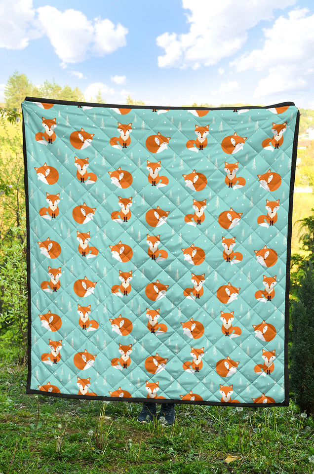 Fox Pattern Blue B Ackground Premium Quilt