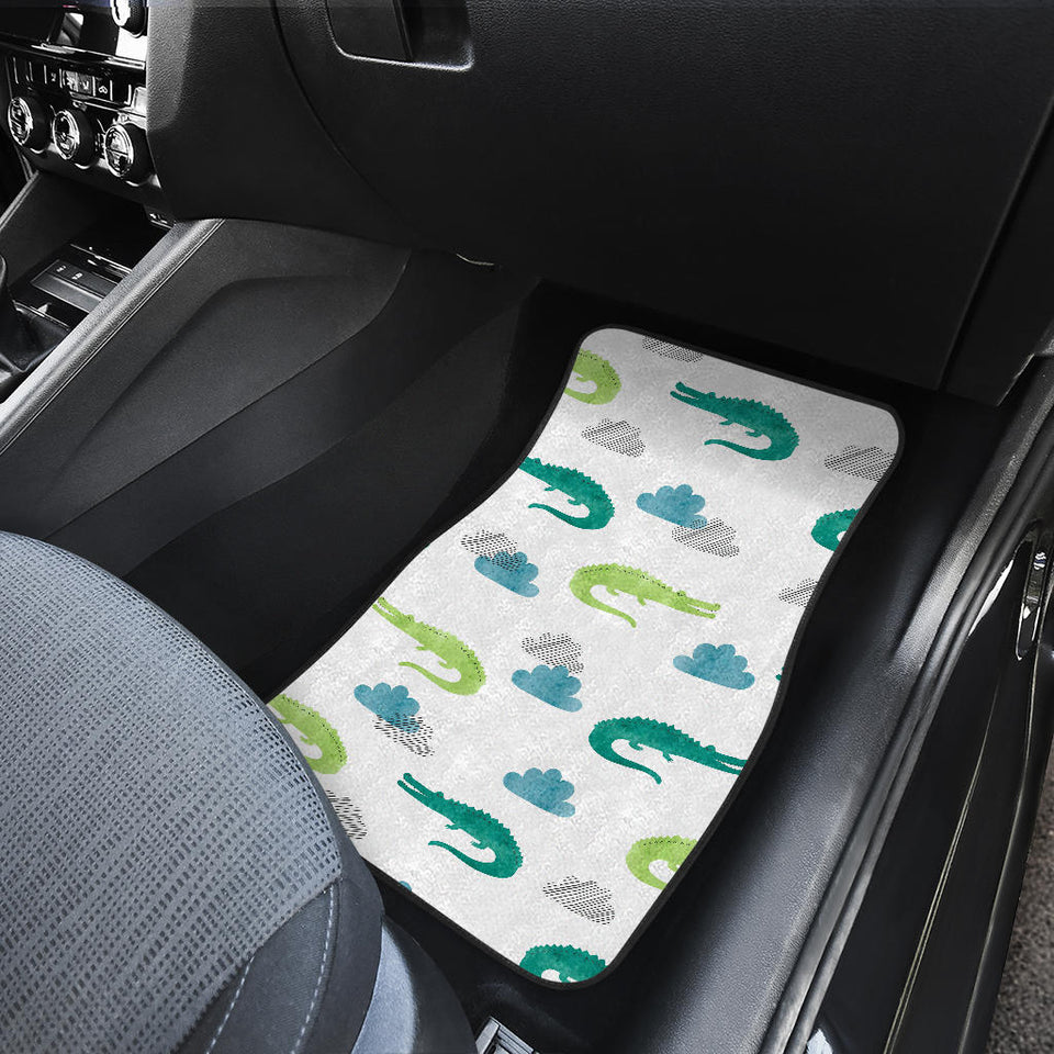 Watercolor Crocodile Pattern Front And Back Car Mats