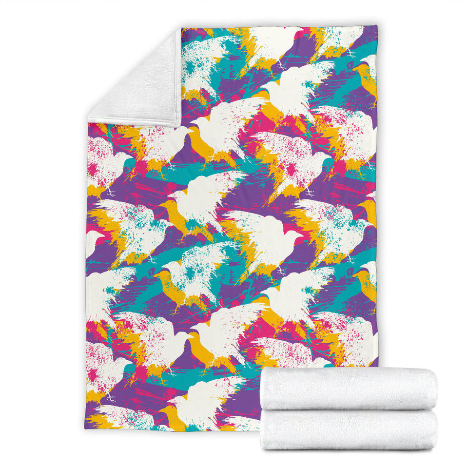Colorful Crow Illustration Pattern Premium Blanket
