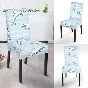 Dolphin Blue Striped Background Dining Chair Slipcover
