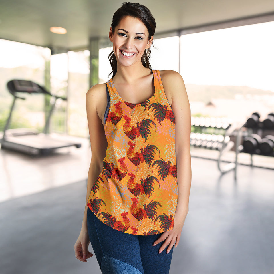 red rooster chicken cock pattern Women Racerback Tank Top