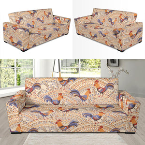 Cute Rooster Chicken Cock Floral Ornament Background Sofa Slipcover
