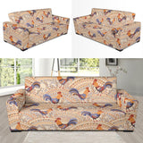 Cute Rooster Chicken Cock Floral Ornament Background Sofa Slipcover