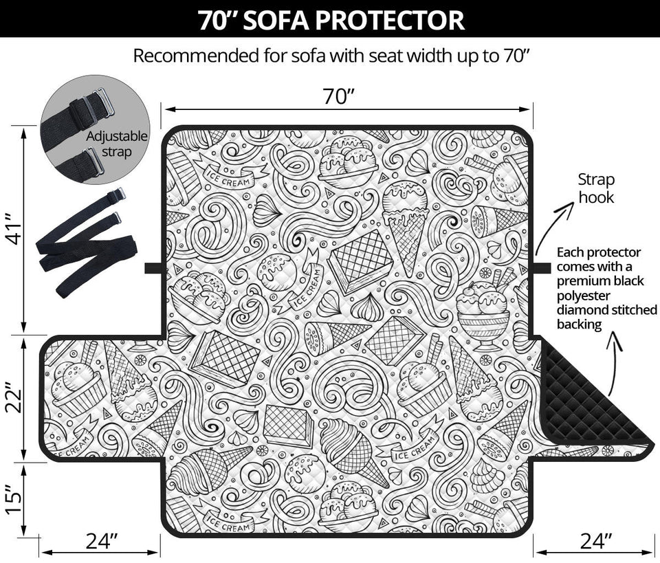 Cartoon hand drawn ice cream black white Sofa Cover Protector