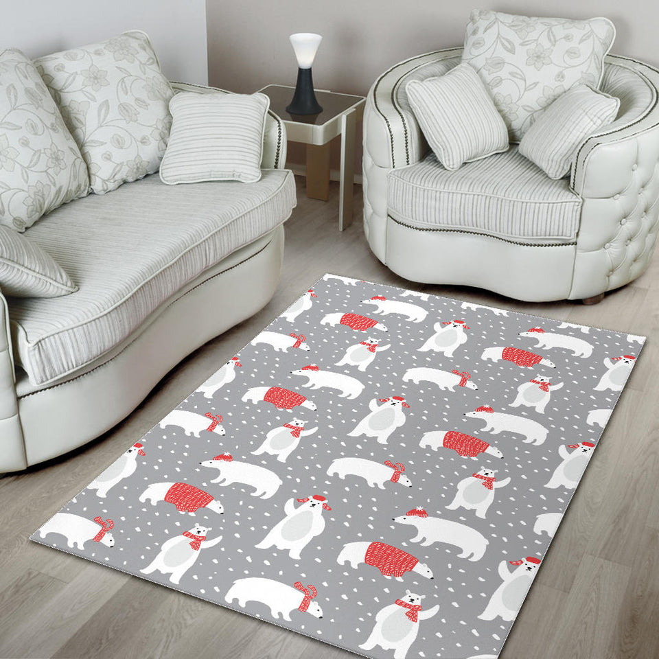 Cute Polar Bear Christmas Snow Pattern Area Rug