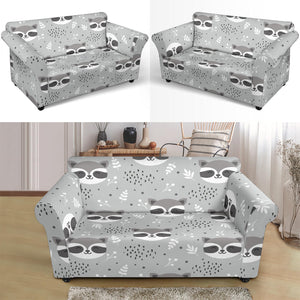 Cute Raccoons Leaves Dot Loveseat Couch Slipcover