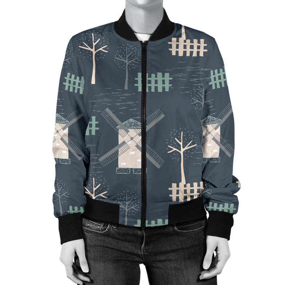 Windmill Tree Pattern Women'S Bomber Jacket