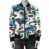 Japanese Wave Pattern Women'S Bomber Jacket