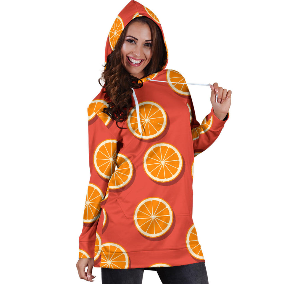 Oranges Pattern Red Background Women'S Hoodie Dress
