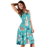 Christmas Cute Siberian Husky Puppie Pattern Sleeveless Midi Dress