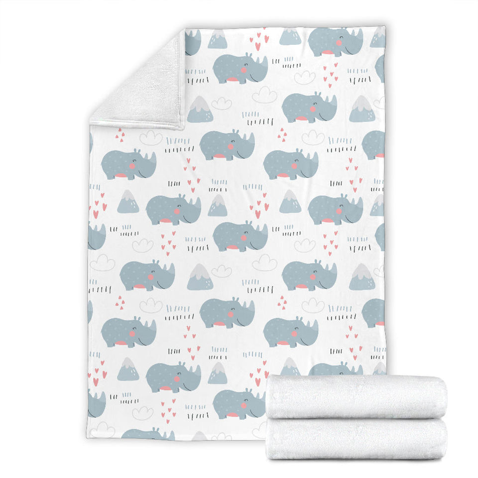 Cute Rhino Heart Pattern Premium Blanket
