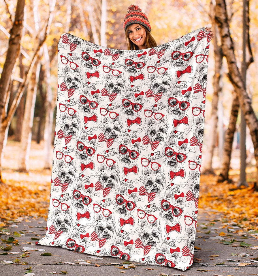 Yorkshire Terrier Pattern Print Design 04 Premium Blanket