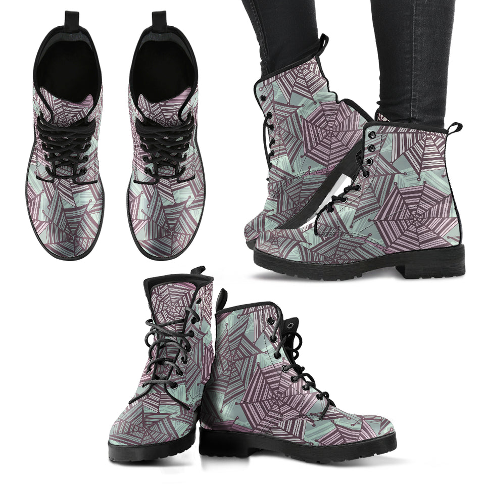 Spider Web Cobweb Design Color Pattern Leather Boots