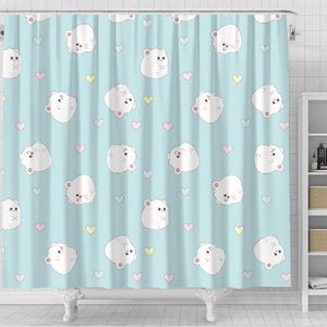 White Cute Hamsters Heart Pattern Shower Curtain Fulfilled In US