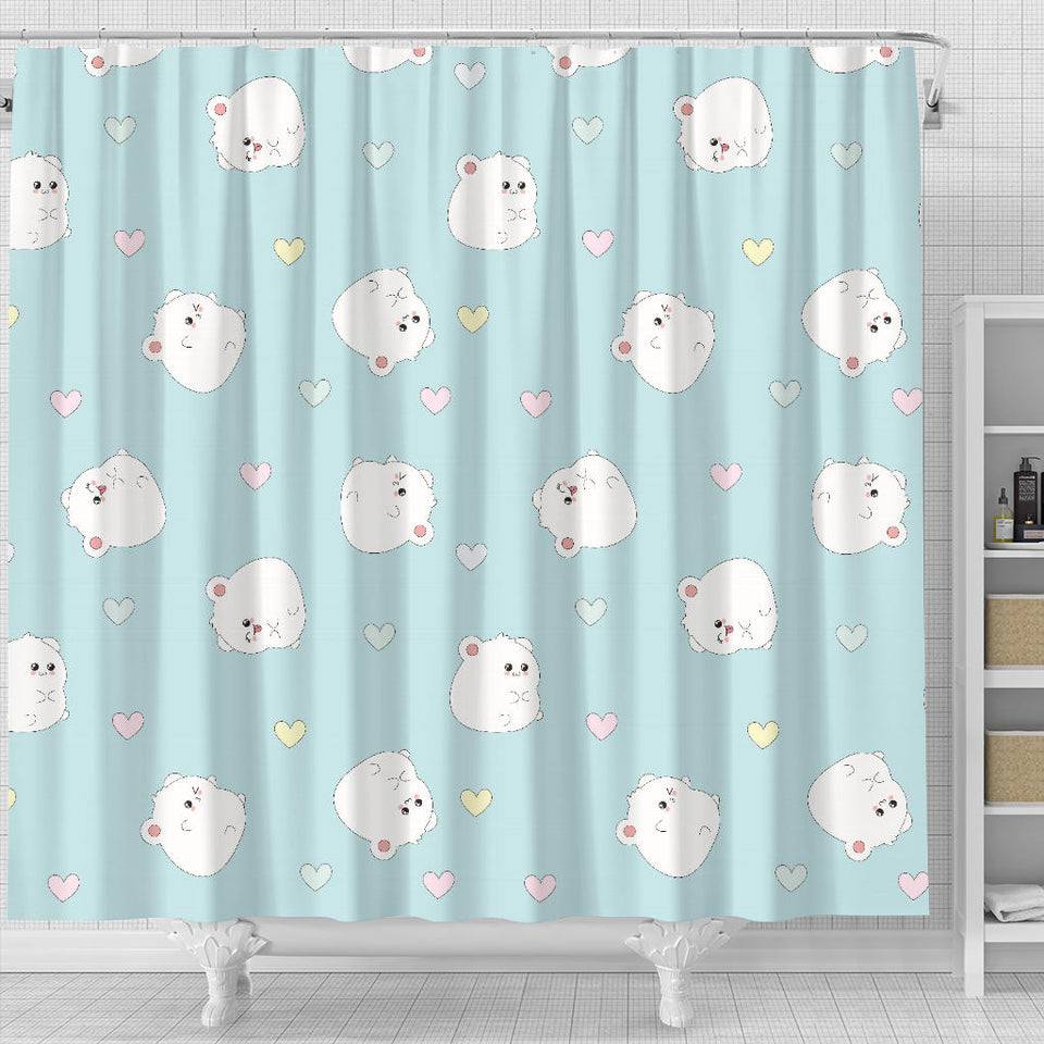 White Cute Hamsters Heart Pattern Shower Curtain Fulfilled In US