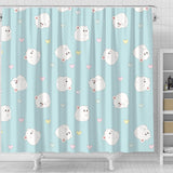 White Cute Hamsters Heart Pattern Shower Curtain Fulfilled In US