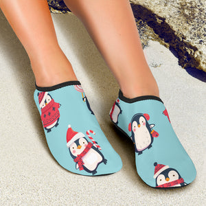 Cute Penguin Christmas  Design Pattern Aqua Shoes