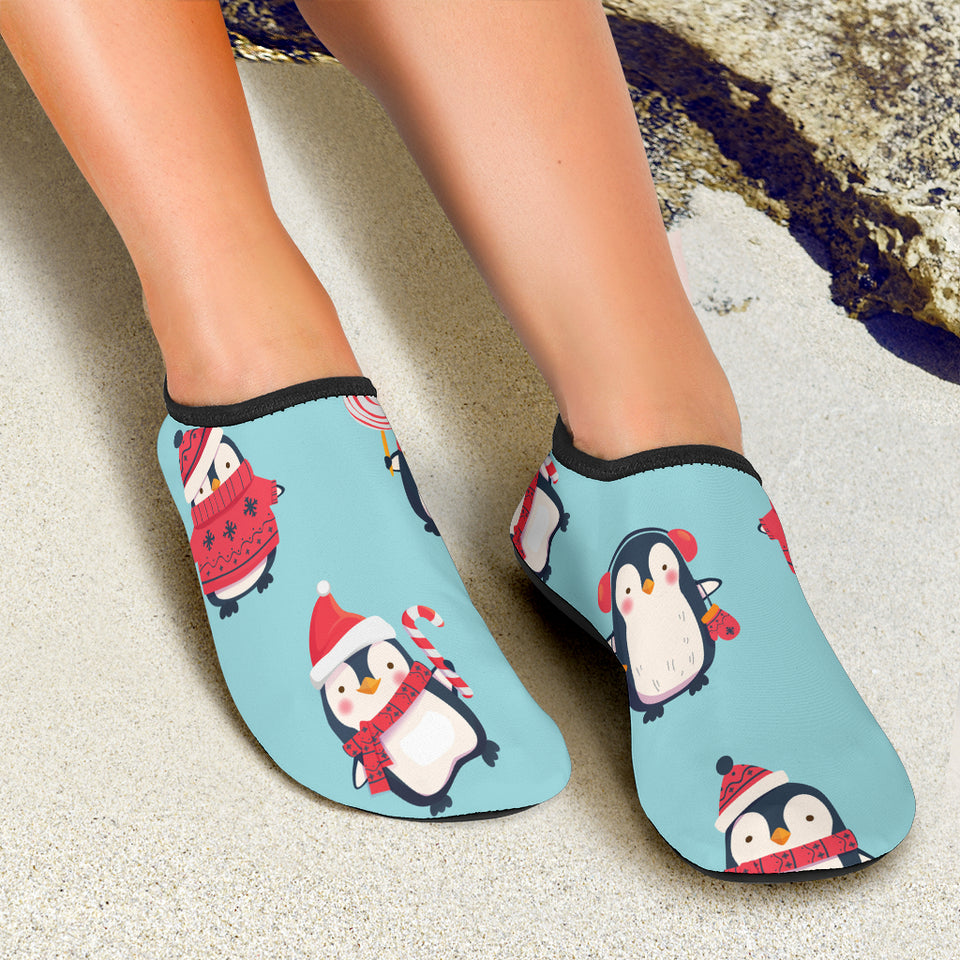 Cute Penguin Christmas  Design Pattern Aqua Shoes