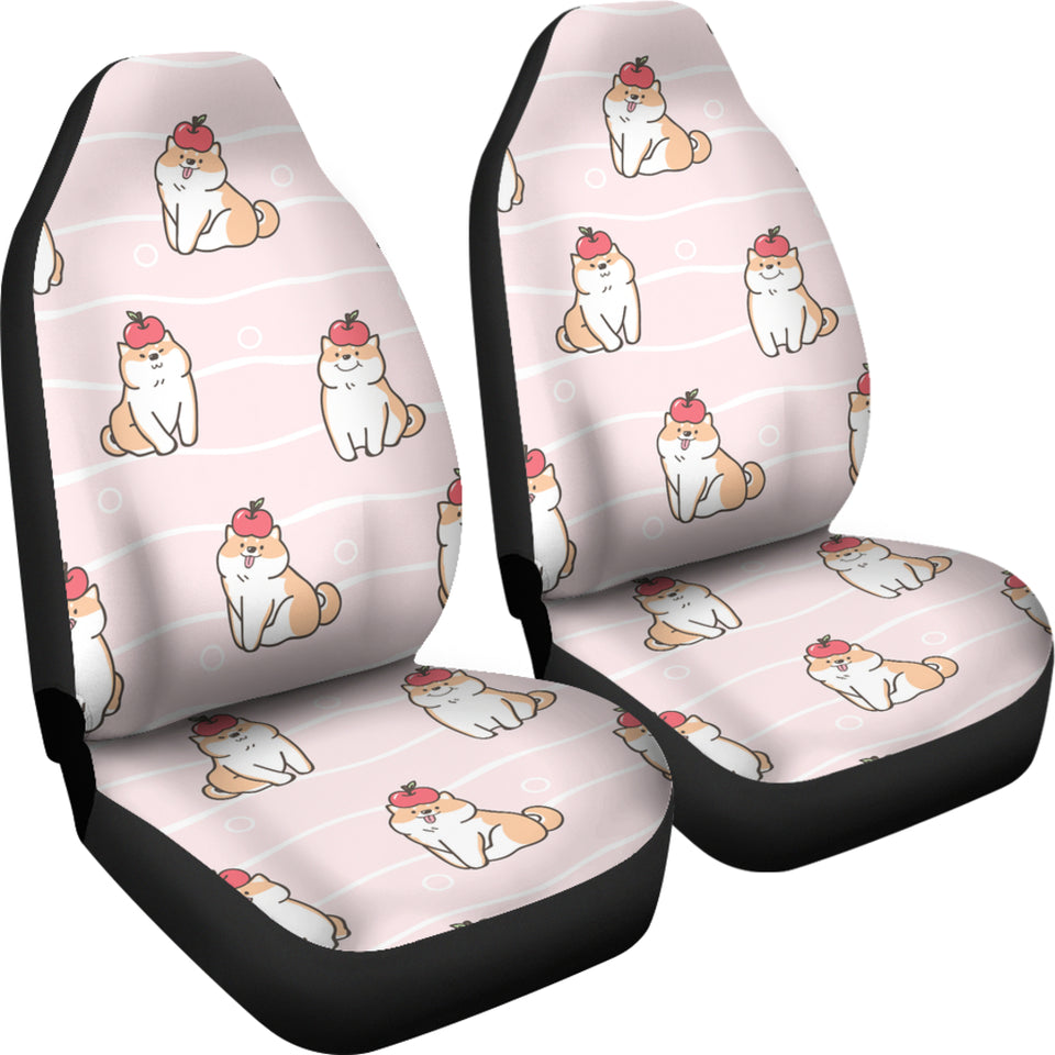 Cute Shiba Inu Dog Apple Pattern  Universal Fit Car Seat Covers