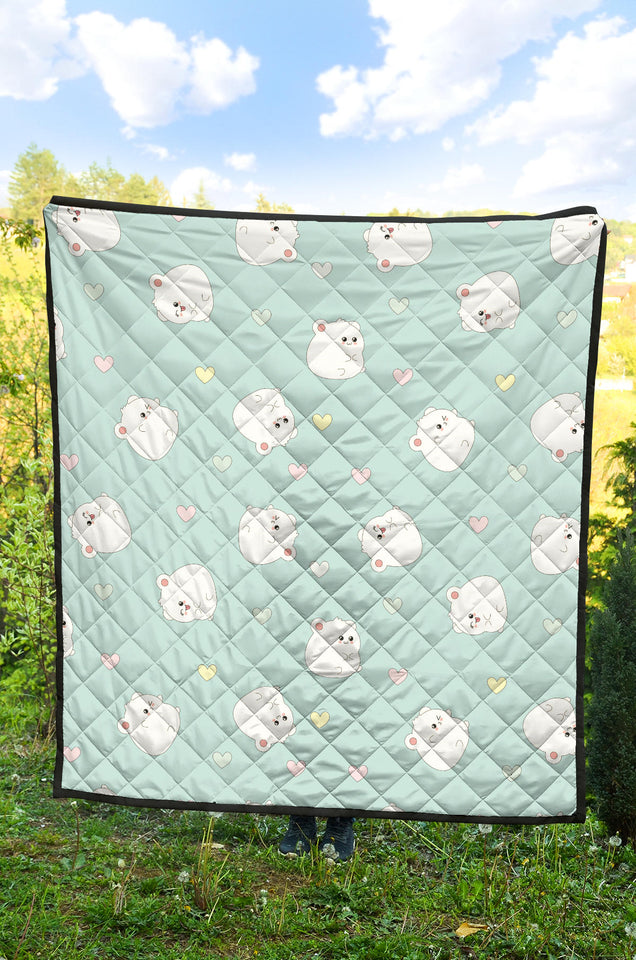 White Cute Hamsters Heart Pattern Premium Quilt