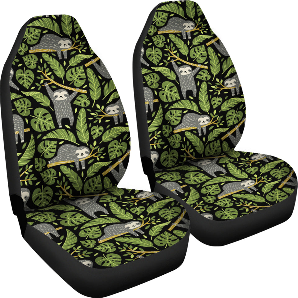 Cute Sloths Tropical Palm Leaves Black Background  Universal Fit Car Seat Covers