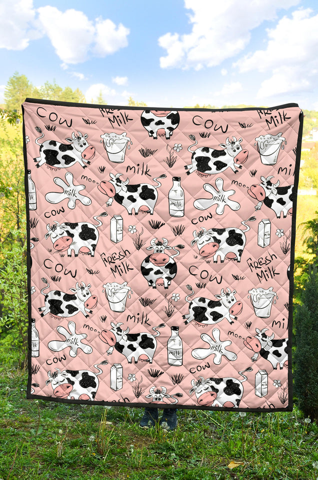 Cows Milk Product Pink Background Premium Quilt