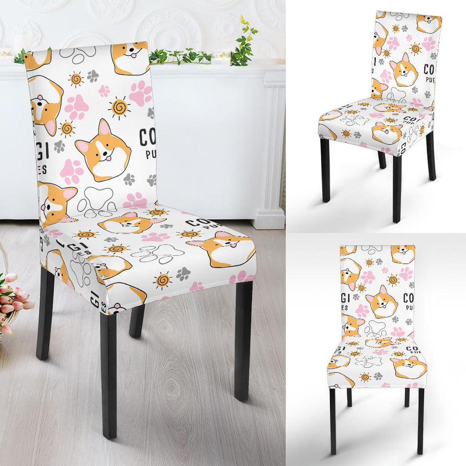 Corgi Dog Pattern Dining Chair Slipcover