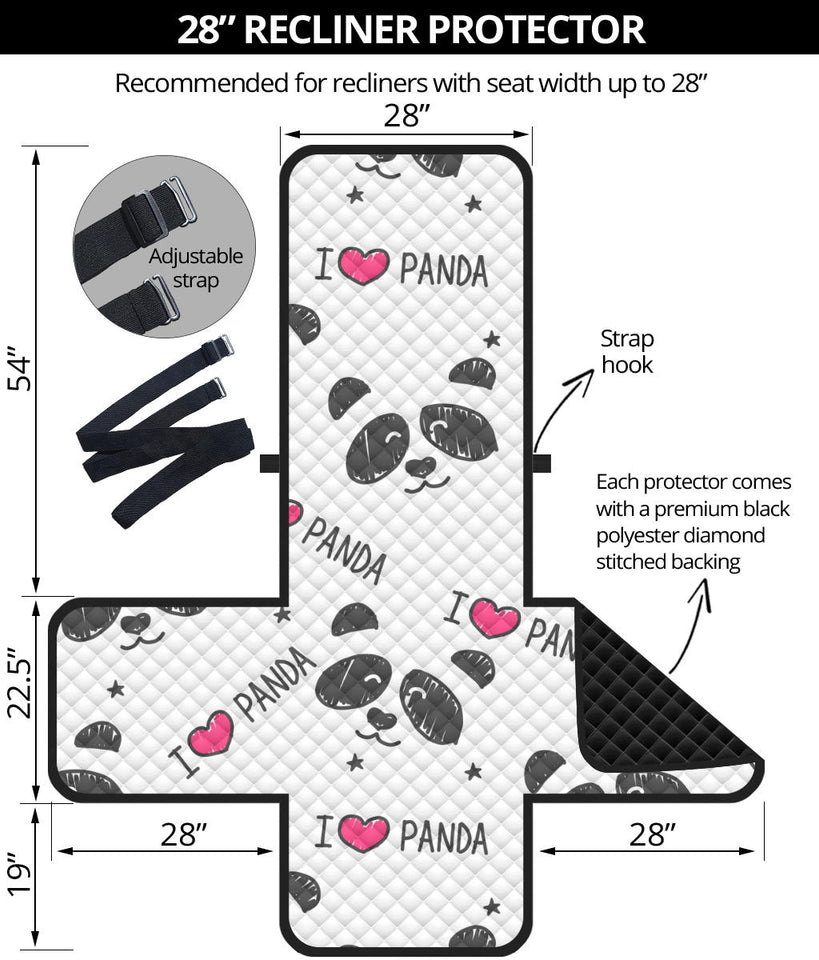 Hand Drawn faces of pandas pattern Recliner Cover Protector