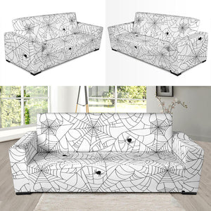 Spider Web Cobweb Pattern White Background Sofa Slipcover
